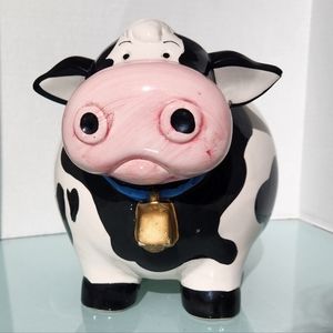 Vintage Surprised Cow Coin Piggy Bank
